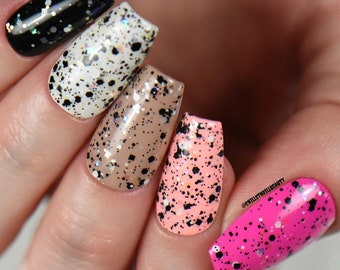 Black white and rainbow iridescent glitter topper indie nail polish - Spellbound Nails Hades