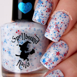 Star Spangled White Crelly Red Blue Glitter Nail Polish image 3