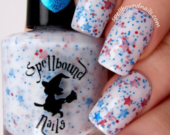 Star Spangled - White Crelly Red Blue Glitter Nail Polish