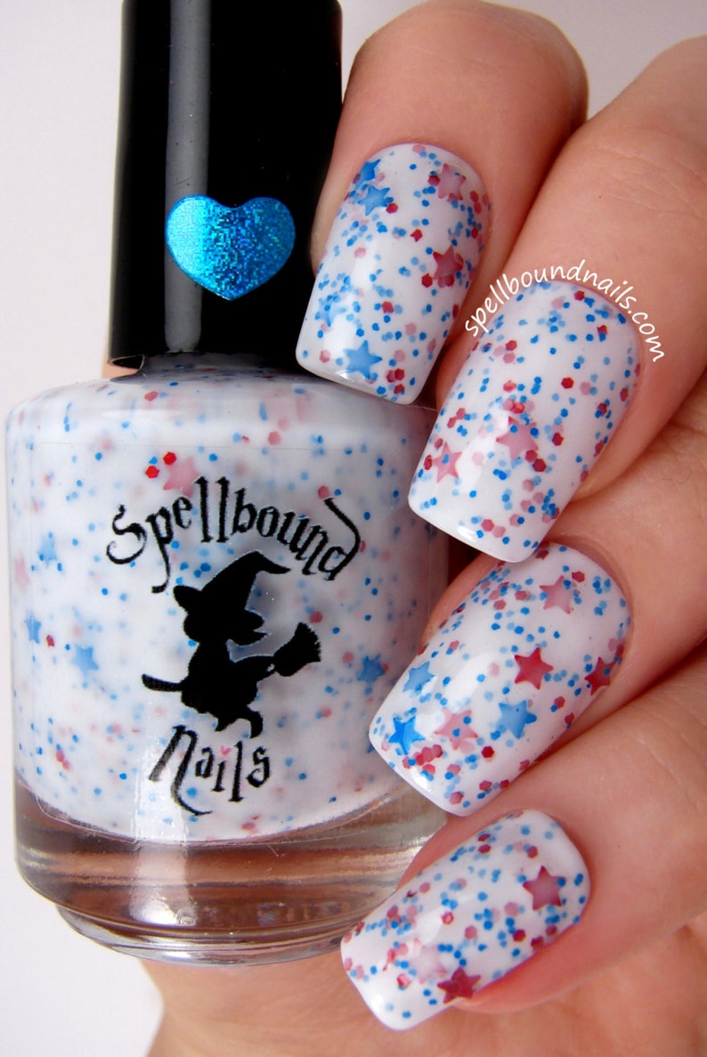 Star Spangled White Crelly Red Blue Glitter Nail Polish image 3