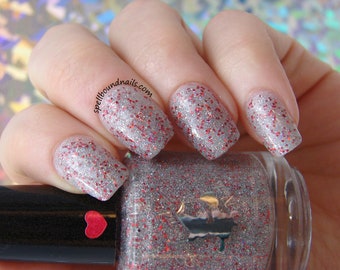 Show Stopper - Rainbow Monthly January Reds silver red holographic glitter topper nail polish