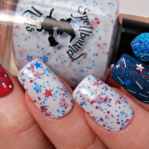 Star Spangled White Crelly Red Blue Glitter Nail Polish image 5