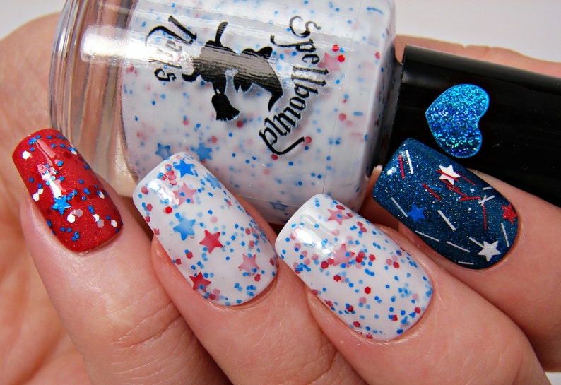 Star Spangled White Crelly Red Blue Glitter Nail Polish image 5