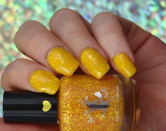 Yellow peach glitter topper indie nail polish - Spellbound Nails Pollen