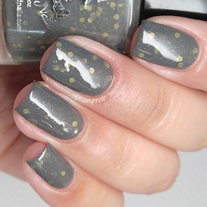 Gray crelly gold glitter indie nail polish - Spellbound Nails Stormbringer