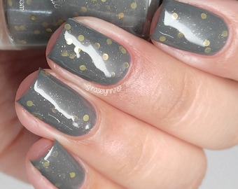 Gray crelly gold glitter indie nail polish - Spellbound Nails Stormbringer