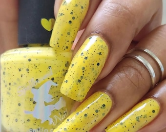 Buzzy Bee - custom yellow crelly black glitter nail polish