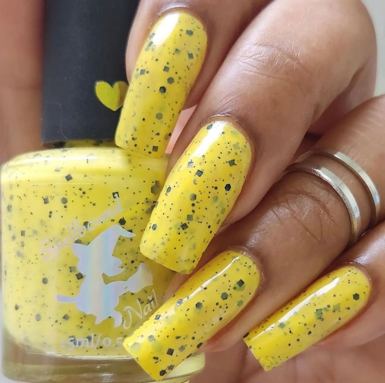 Buzzy Bee custom yellow crelly black glitter nail polish image 1