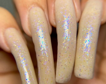Milky glow in the dark rainbow iridescent glitter topper nail polish - Spellbound Nails Selene