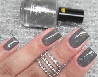 Seek and Catch - custom handcrafted gray gold dot glitter nail polish