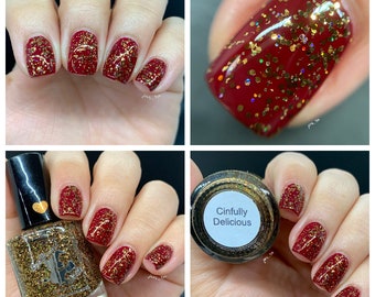 Cinfully Delicious - custom bronze gold glitter topper nail polish