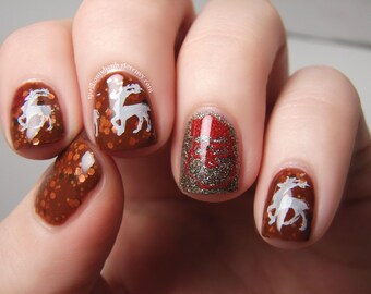 Eight Tiny Reindeer - Christmas holiday brown jelly glitter indie nail polish