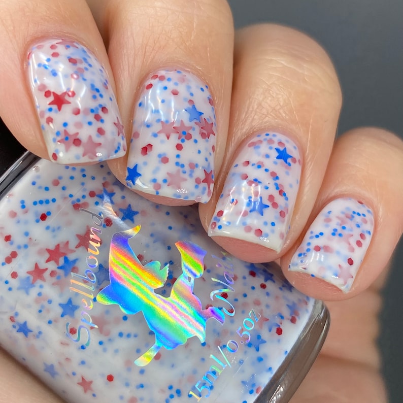 Star Spangled White Crelly Red Blue Glitter Nail Polish image 4