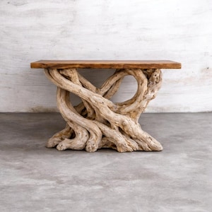 Handgemaakte drijfhouten consoletafel - organisch meubilair met wortelbasis