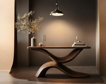 Sculptural Wood Console Table – Handmade Minimalist Wave Base Entryway Hallway Furniture