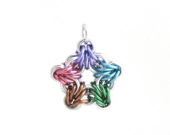 Pastel Star Pendant, Chain Maille Pendant, Multicolor Star Chain Maille