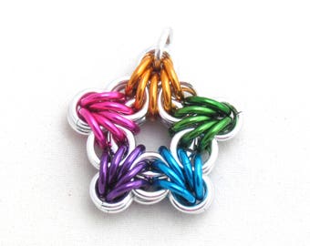 Star Pendant, Chain Maille Pendant, Rainbow Jewelry, Multicolor Pendant