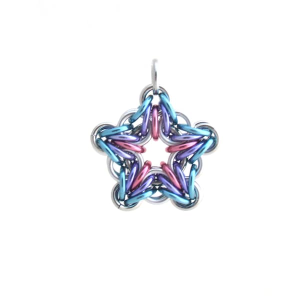 Star Pendant, Chain Mail Pendant, Pastel Jewelry, Star Jewelry