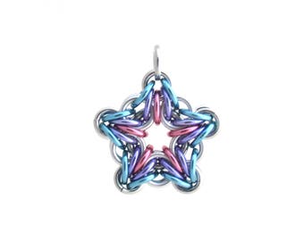 Star Pendant, Chain Mail Pendant, Pastel Jewelry, Star Jewelry