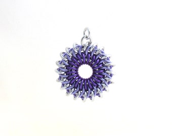 Purple Sunburst Pendant, Chain Maille Pendant, Aluminum Jump Ring Jewelry