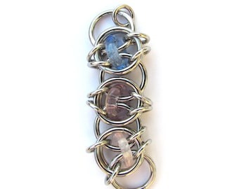 Glass Pendant, Chain Maille Pendant, Multicolor Pendant, Multi Color Glass Jewelry