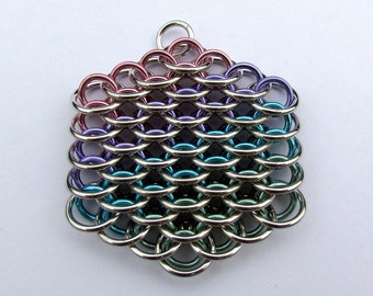 Chain Maille Pendant, Dragonscale Pendant, Pastel Pendant, Multicolor Pendant, Pastel Jewelry