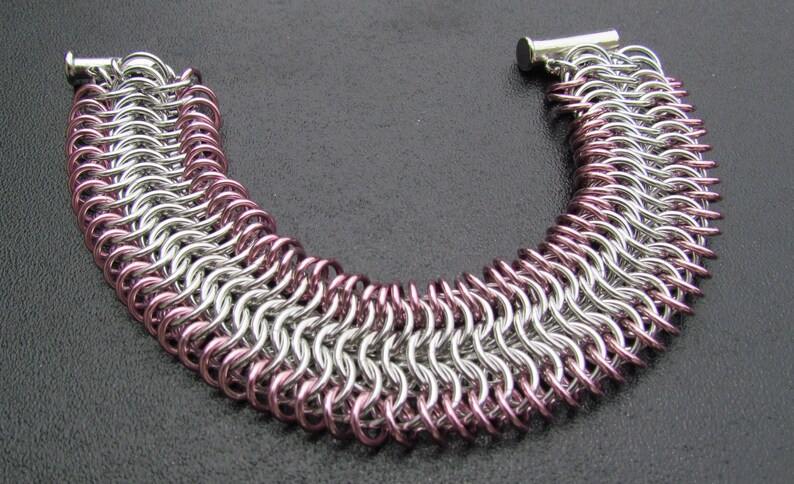 Cuff Bracelet, Chain Maille Bracelet, Light Pink Bracelet, Chain Bracelet, PInk Jewelry, Jump Ring Jewelry image 4