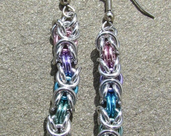 Chain Maille Earrings, Byzantine Earrings, Pastel Earrings, Ring Jewelry, Multicolor Earrings