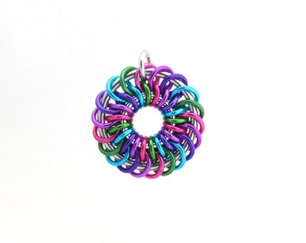 Jump Ring Jewelry, Chain Maille Pendant, Multicolor Jewelry, Aluminum Pendant, Multicolor Chain Mail Jewelry