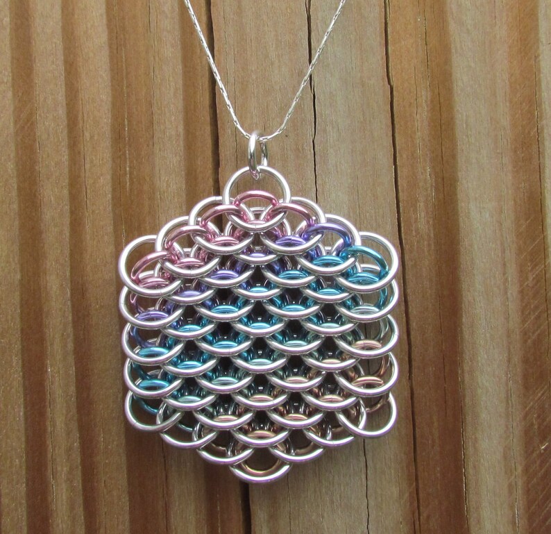 Chain Maille Pendant, Multicolor Pendant, Rainbow Pendant, Pastel Pendant, Rainbow Jewelry image 5