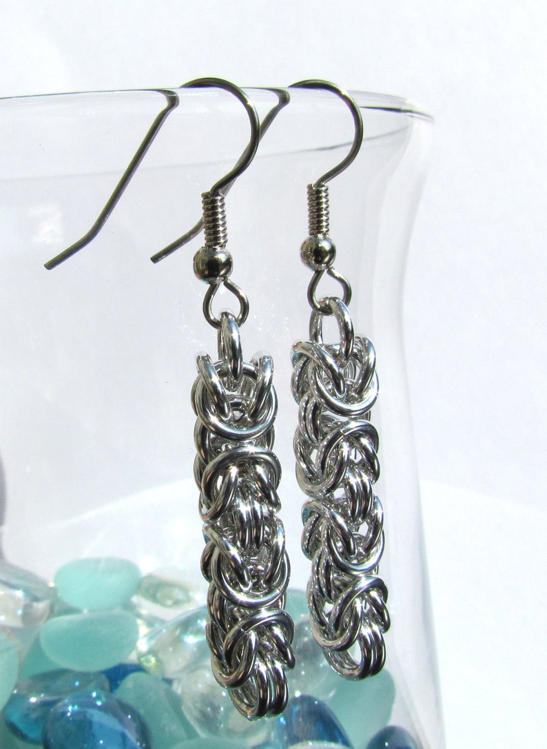 Chainmaille Earrings, Aluminum Earrings, Byzantine Earrings, Jump Ring Jewelry image 1