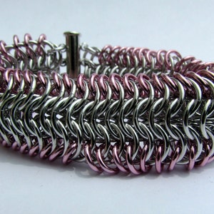 Cuff Bracelet, Chain Maille Bracelet, Light Pink Bracelet, Chain Bracelet, PInk Jewelry, Jump Ring Jewelry image 1