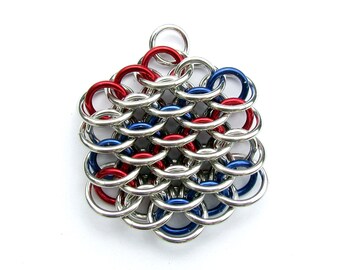 Chain Maille Pendant, Patriotic Pendant, American Jewelry, Mini Dragonscale Pendant, Jump Ring Jewelry