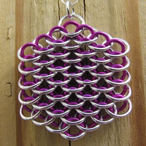 Chain Maille Pendant, Violet Pendant, Purple Necklace, Dragonscale Pendant, Jump Ring Jewelry image 3