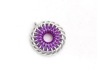 Violet Pendant, Chainmaille Jewelry, Spiral Aluminum Jump Ring Pendant