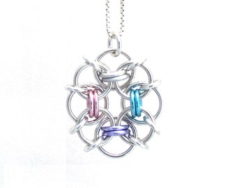 Handmade Pendant, Multicolor Pendant, Chain Maille Jewelry, Pastel Jewelry, Jump Ring Jewelry