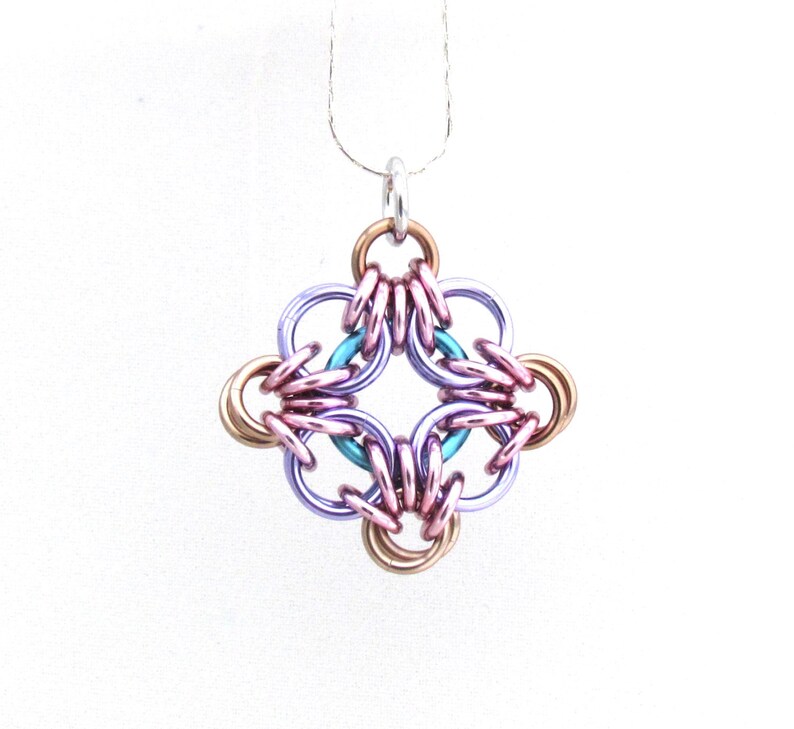 Diamond Shaped Pendant Chain Maille Pendant Jump Ring Jewelry Pastel Jewelry Multicolor Pendant