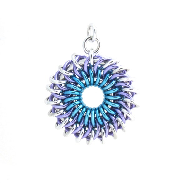 Pastel Sunburst Pendant, Chain Maille Jewelry, Multicolor Aluminum Jump Ring Jewelry