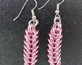 Pink Earrings, Chain Maille Earrings, Pastel Earrings, Box Chain Earrings, Chain Mail Jewelry