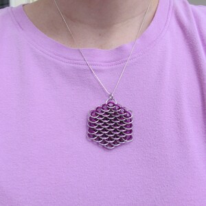 Chain Maille Pendant, Violet Pendant, Purple Necklace, Dragonscale Pendant, Jump Ring Jewelry image 4