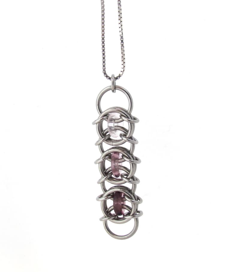 Glass Pendant Chain Maille Pendant Pink and Purple Jewelry Etsy