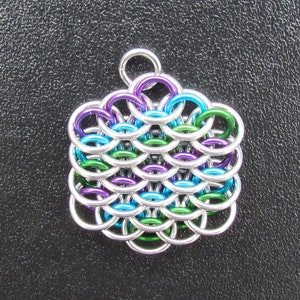 Multicolor Pendant, Chain Mail Pendant, Purple Turquoise Green, Mini Dragonscale Pendant, Jump Ring Pendant image 3
