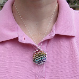 Chain Mail Pendant, Rainbow Jewelry, Mini Dragonscale Pendant, Multicolor Pendant, Jump Ring Jewelry image 5