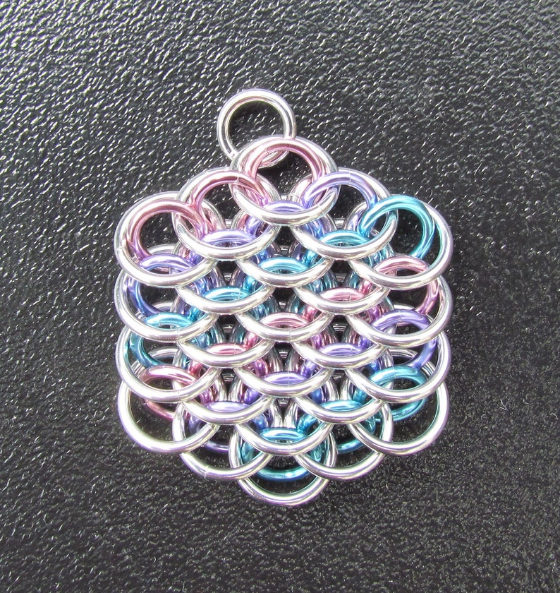 Chain Mail Pendant, Multicolor Jewelry, Dragonscale Pendant, Pastel Pendant, Multicolor Pendant image 3