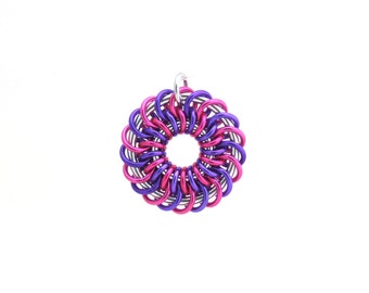 Chain Maille Pendant, Aluminum Pendant, Jump Ring Jewelry, Pink and Purple Pendant, Multicolor Jewelry