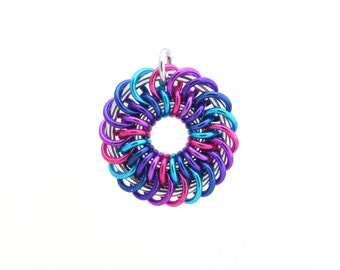 Chain Maille Pendant, Spiral Jump Ring Pendant, Multicolor Jewelry, Aluminum Jewelry