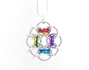 Rainbow Pendant, Chain Maille Jewelry, Multicolor Pendant, Rainbow Necklace, Jump Ring Jewelry