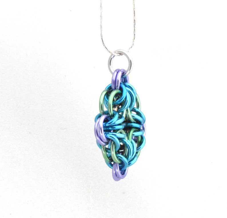 Multicolor Chain Maille Pendant, Jump Ring Jewelry, Diamond Shaped Pendant, Multi Color Pastel Jewelry image 4