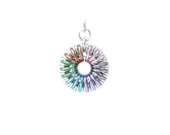 Pastel Chain Maille Pendant, Rainbow Jewelry, Aluminum Jump Ring Jewelry, Multicolor Pendant