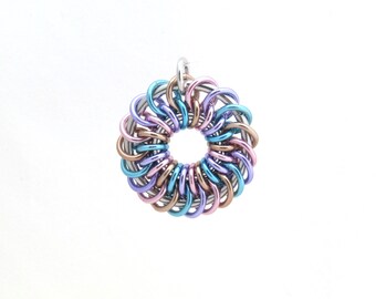 Pastel Jewelry, Chain Maille Pendant, Jump Ring Jewelry, Aluminum Jewelry, Multicolor Pendant